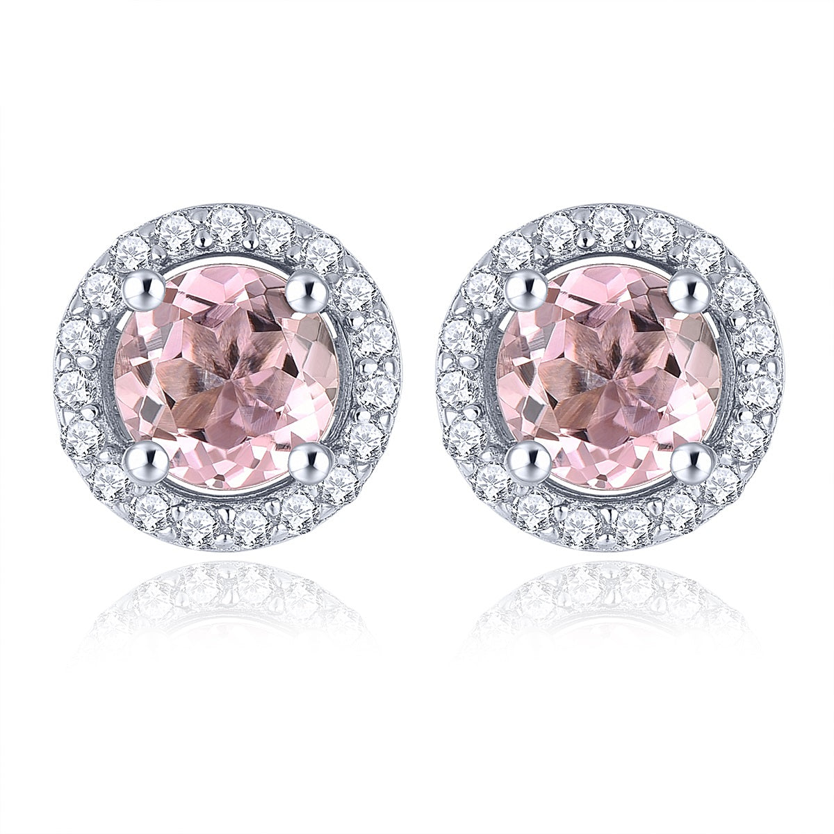 5mm Round Cut Natural Light Pink Tourmaline Halo Stud Earrings - Premium Jewelry from Dazzling Delights - Just $69.71! Shop now at Dazzling Delights