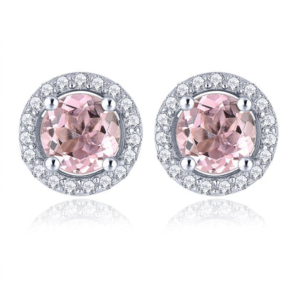 5mm Round Cut Natural Light Pink Tourmaline Halo Stud Earrings - Premium Jewelry from Dazzling Delights - Just $69.71! Shop now at Dazzling Delights