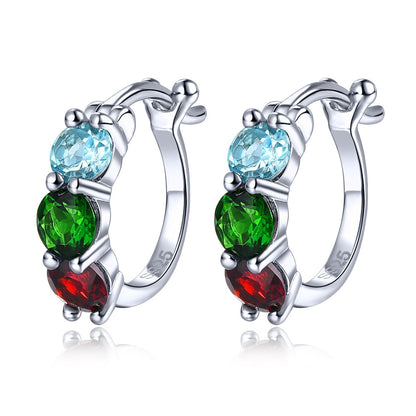 Tri-Stone Round Cut Natural Gemstone Earrings - Your Choice of Gemstones - Premium Jewelry from Dazzling Delights - Just $69.71! Shop now at Dazzling Delights