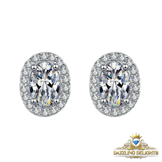 Oval Cut Moissanite Halo Stud Earrings - Premium Jewelry from Dazzling Delights - Just $96.71! Shop now at Dazzling Delights