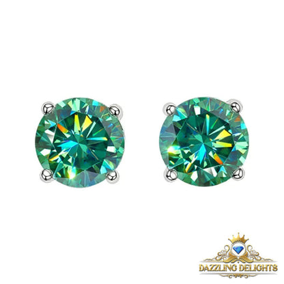 Round Brilliant Cut Green Moissanite 4-Claw Stud Earrings - Premium Jewelry from Dazzling Delights - Just $80.96! Shop now at Dazzling Delights