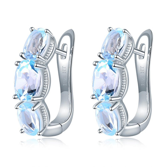 Tri-Stone Oval Cut Natural Topaz Hoop Earrings - Premium Jewelry from Dazzling Delights - Just $59.96! Shop now at Dazzling Delights