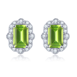 6x4mm Emerald Cut Natural Gemstone Halo Stud Earrings - Your Choice of Gemstone - Premium Jewelry from Dazzling Delights - Just $45! Shop now at Dazzling Delights