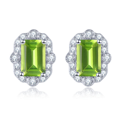 6x4mm Emerald Cut Natural Gemstone Halo Stud Earrings - Your Choice of Gemstone - Premium Jewelry from Dazzling Delights - Just $74.95! Shop now at Dazzling Delights