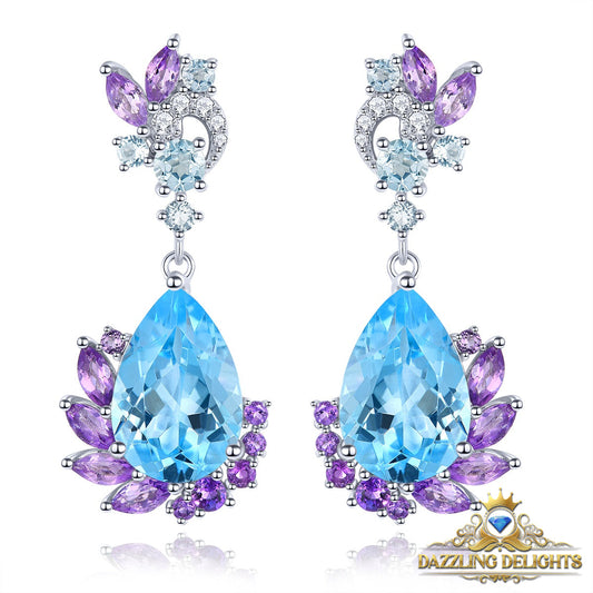 Pear Cut Blue Topaz and Amethyst Drop Earrings - Premium Jewelry from Dazzling Delights - Just $119.21! Shop now at Dazzling Delights