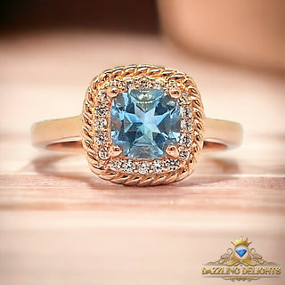 6mm Cushion Cut Sky Blue Topaz Ring - Premium Jewelry from Dazzling Delights - Just $46.88! Shop now at Dazzling Delights