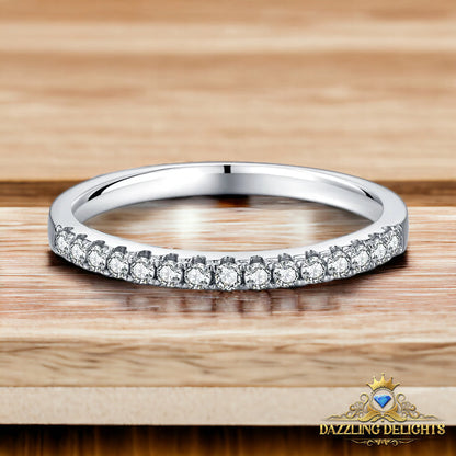 1.5mm Round Brilliant Cut Moissanite Half Eternity Ring Wedding Band - Premium Jewelry from Dazzling Delights - Just $51.71! Shop now at Dazzling Delights