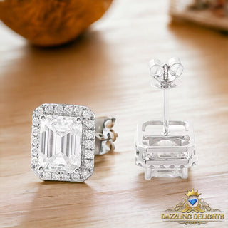 Emerald Cut Moissanite Stud Halo Earrings - Premium Jewelry from Dazzling Delights - Just $119.95! Shop now at Dazzling Delights