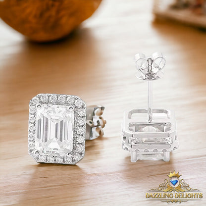 Emerald Cut Moissanite Stud Halo Earrings - Premium Jewelry from Dazzling Delights - Just $89.96! Shop now at Dazzling Delights