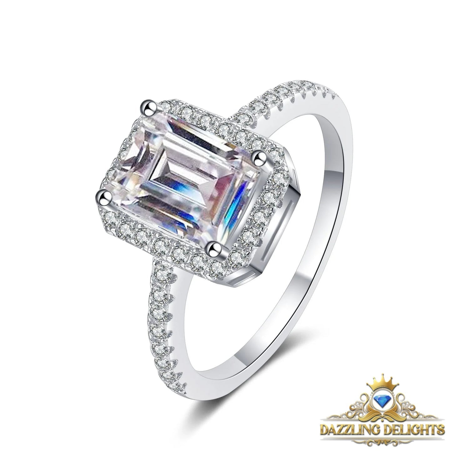 Emerald Cut Moissanite Halo Ring - Premium Jewelry from Dazzling Delights - Just $80.96! Shop now at Dazzling Delights