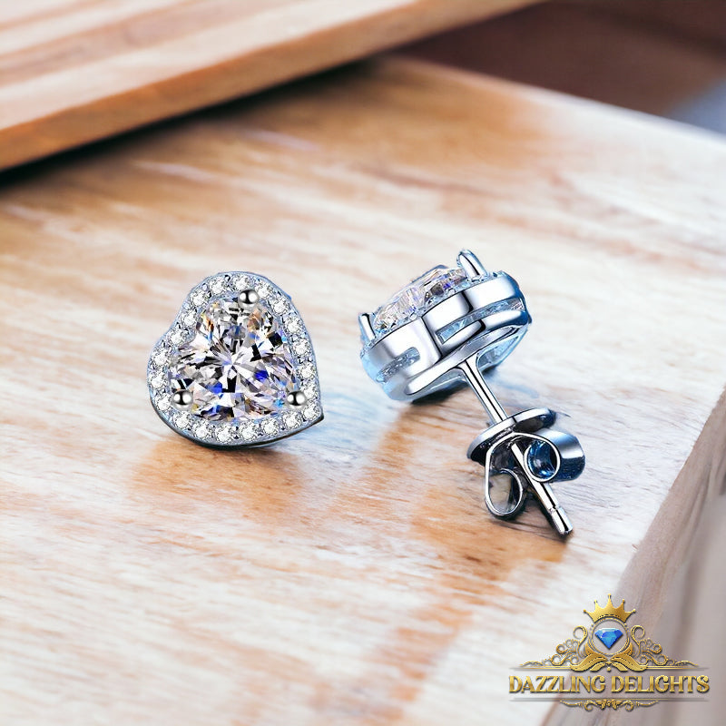 Heart Cut Moissanite Halo Stud Earrings - Premium Jewelry from Dazzling Delights - Just $119.95! Shop now at Dazzling Delights