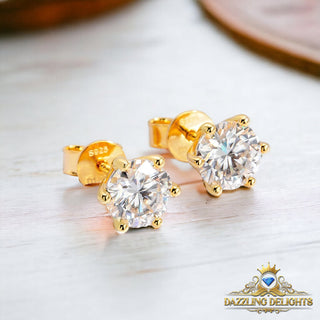 Classic Round Brilliant Cut Moissanite 6-Claw Stud Earrings - Premium Jewelry from Dazzling Delights - Just $85.95! Shop now at Dazzling Delights