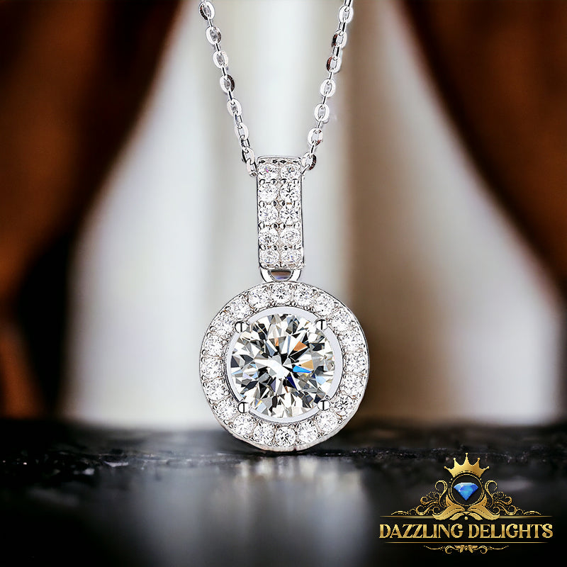 Moissanite Halo Pendant Necklace - Premium Jewelry from Dazzling Delights - Just $116.21! Shop now at Dazzling Delights