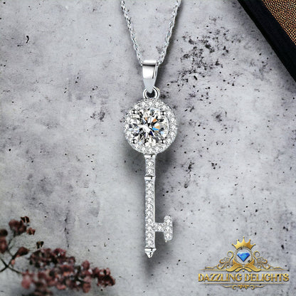 Moissanite Key Pendant Necklace - Premium Jewelry from Dazzling Delights - Just $80.95! Shop now at Dazzling Delights