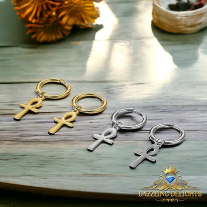 Titanium Ankh Cross Sleeper Dangle Earrings - Premium Jewelry from Dazzling Delights - Just $21.71! Shop now at Dazzling Delights