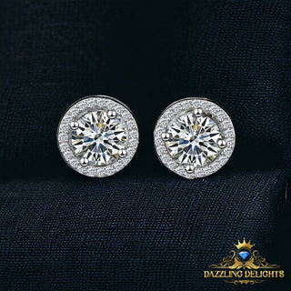 Round Brilliant Cut Moissanite Halo Stud Earrings - Premium Jewelry from Dazzling Delights - Just $65.62! Shop now at Dazzling Delights
