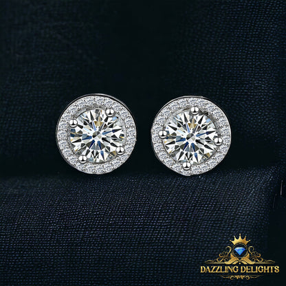 Round Brilliant Cut Moissanite Halo Stud Earrings - Premium Jewelry from Dazzling Delights - Just $80.96! Shop now at Dazzling Delights