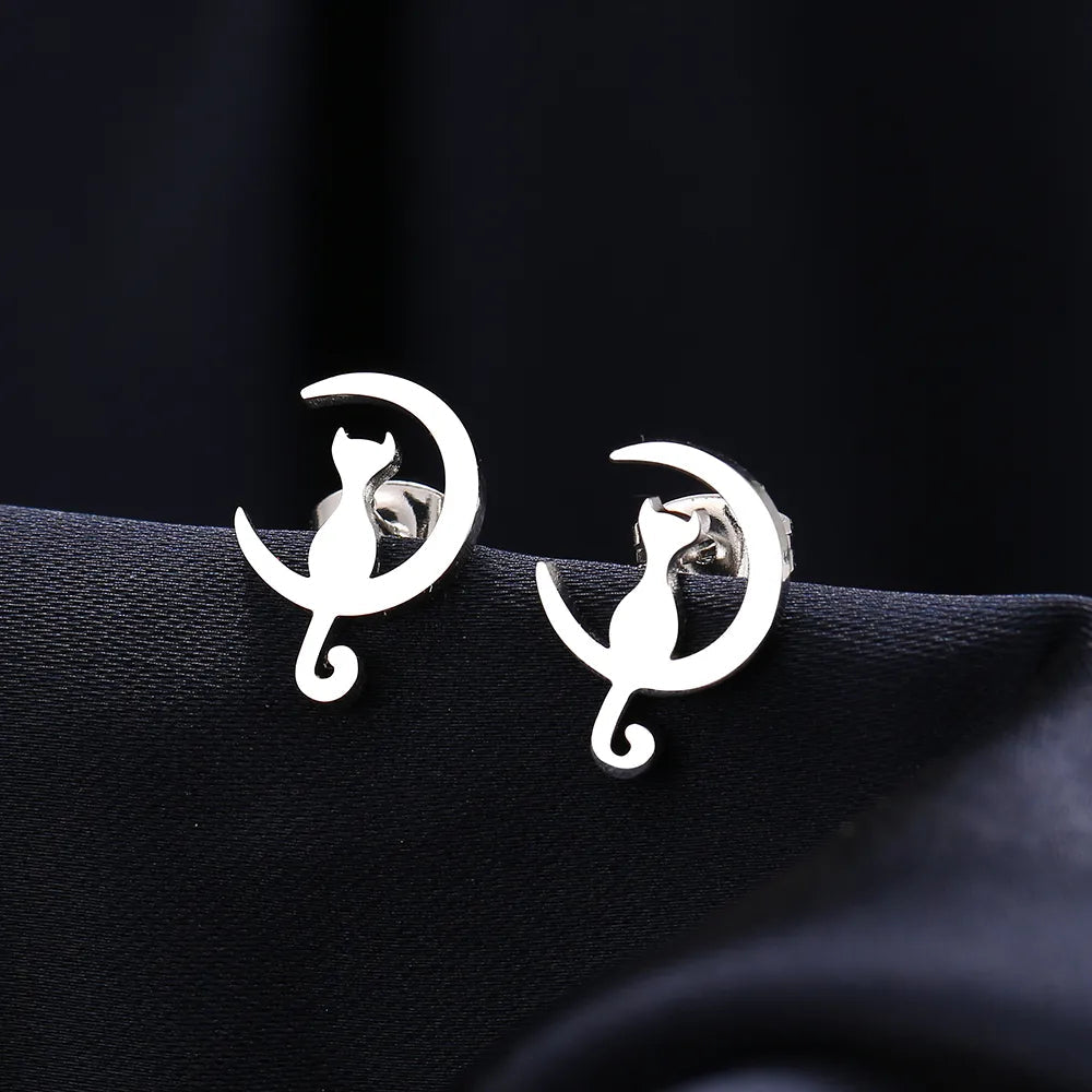 Titanium Moon Cat Stud Earrings - Premium Jewelry from Dazzling Delights - Just $21.71! Shop now at Dazzling Delights