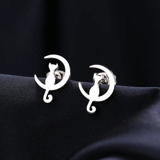 Titanium Moon Cat Stud Earrings - Premium Jewelry from Dazzling Delights - Just $16.88! Shop now at Dazzling Delights