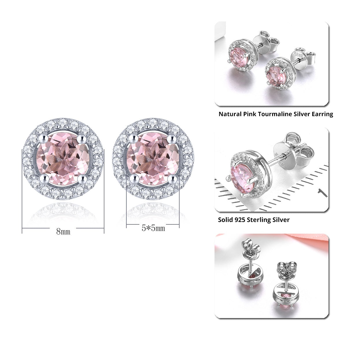 5mm Round Cut Natural Light Pink Tourmaline Halo Stud Earrings - Premium Jewelry from Dazzling Delights - Just $69.71! Shop now at Dazzling Delights