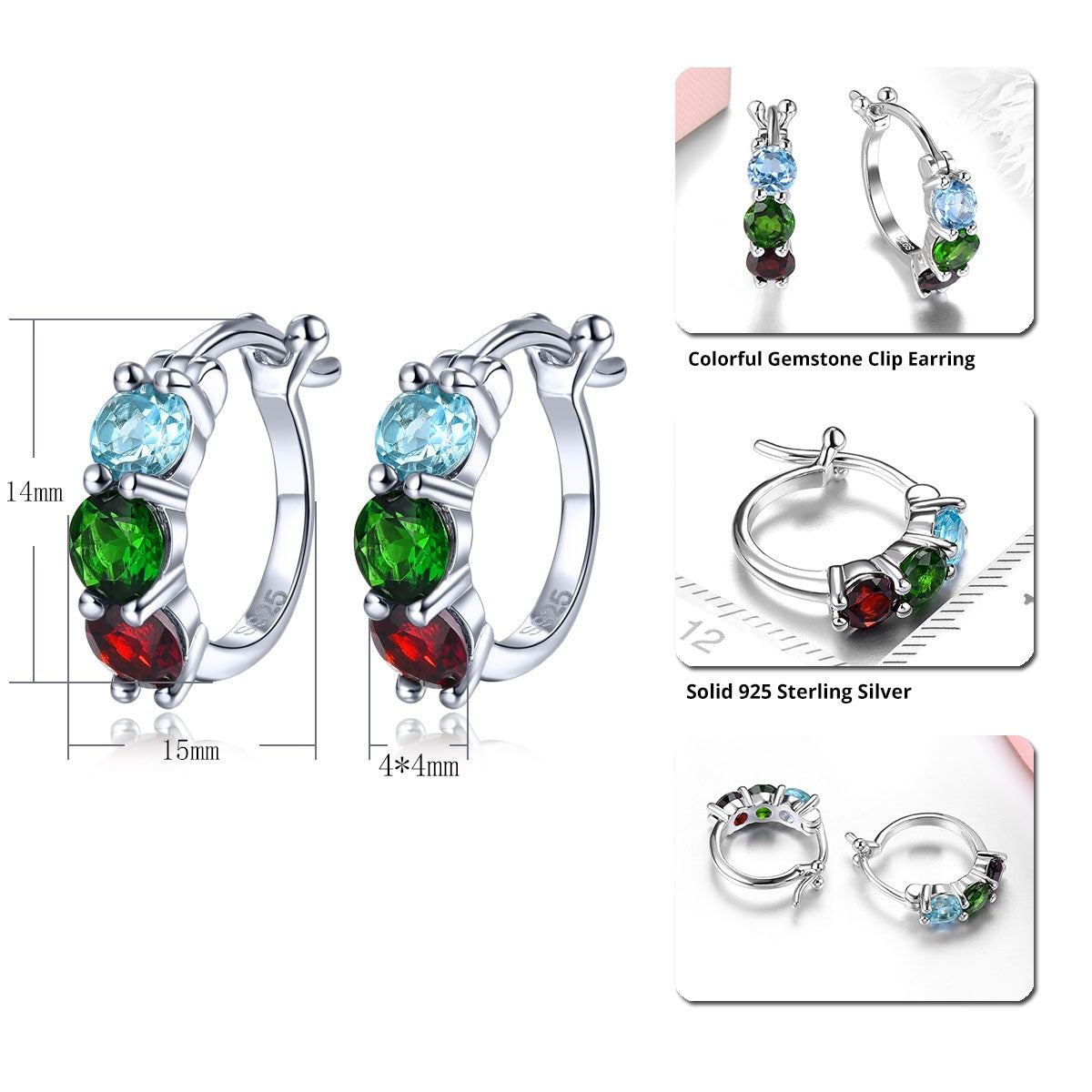 Tri-Stone Round Cut Natural Gemstone Earrings - Your Choice of Gemstones - Premium Jewelry from Dazzling Delights - Just $69.71! Shop now at Dazzling Delights