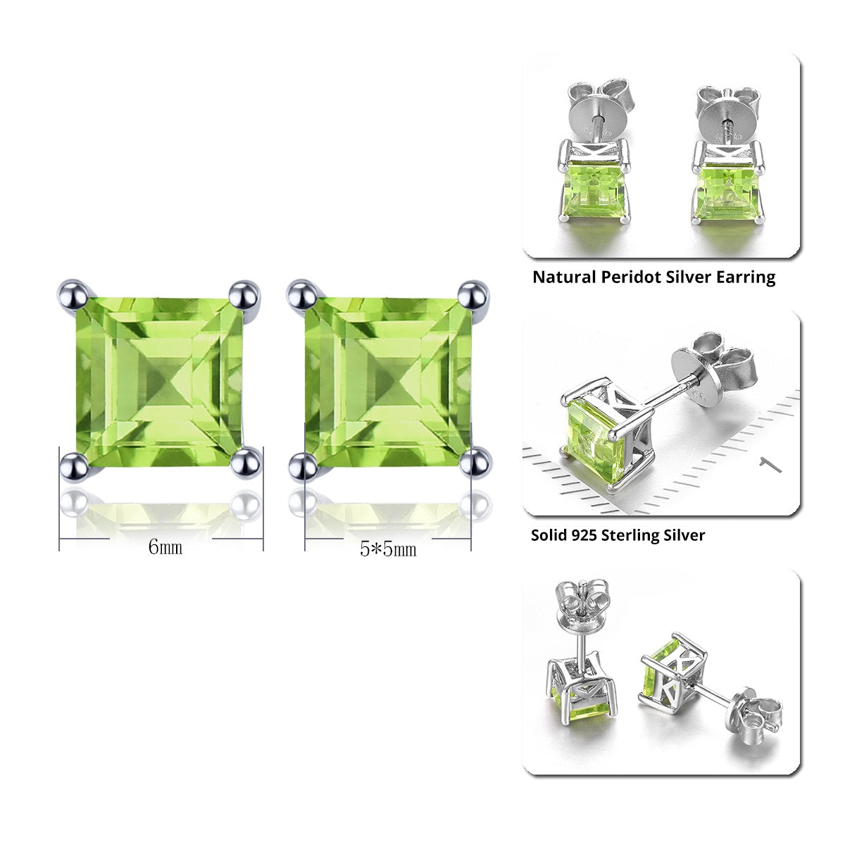 5mm Square Cut Natural Peridot Stud Earrings - Premium Jewelry from Dazzling Delights - Just $50.96! Shop now at Dazzling Delights