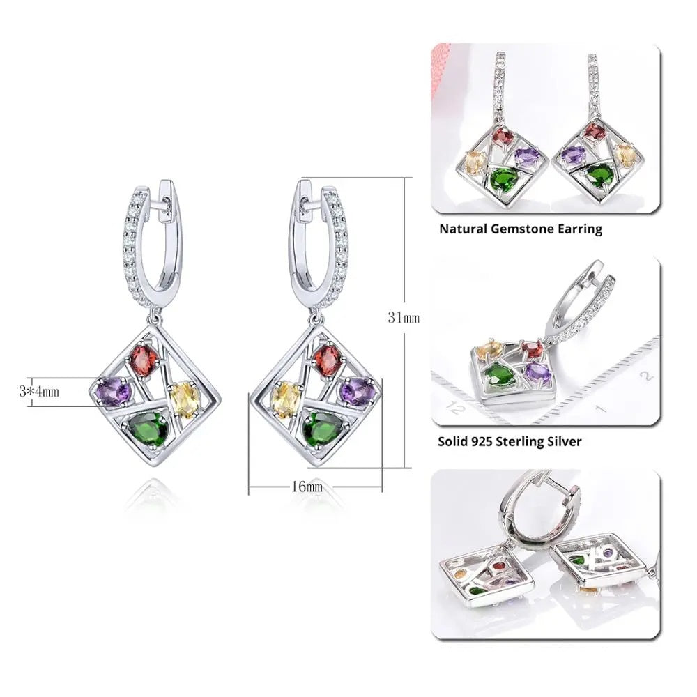 Four Stone Oval Cut Natural Gemstone Dangle Earrings - Premium Jewelry from Dazzling Delights - Just $64.46! Shop now at Dazzling Delights