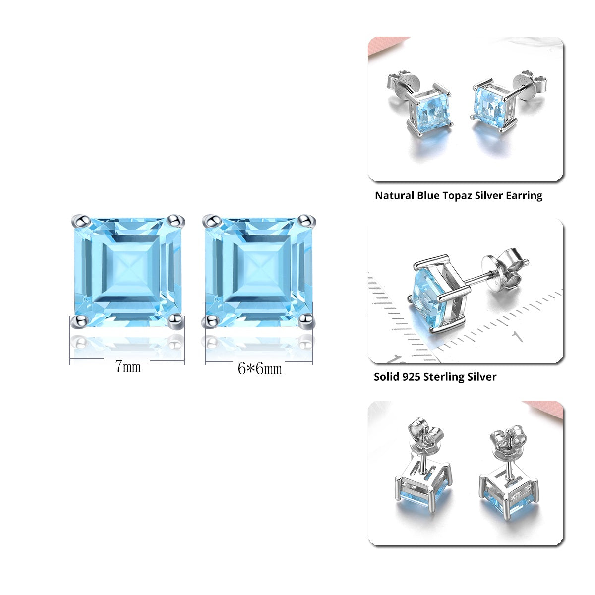 6mm Square Cut Natural Topaz Stud Earrings - Premium Jewelry from Dazzling Delights - Just $50.96! Shop now at Dazzling Delights