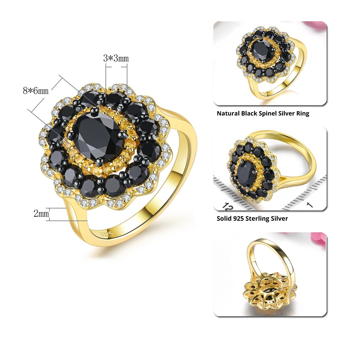 Black Spinel & Citrine Triple Halo Ring - Premium Jewelry from Dazzling Delights - Just $135! Shop now at Dazzling Delights