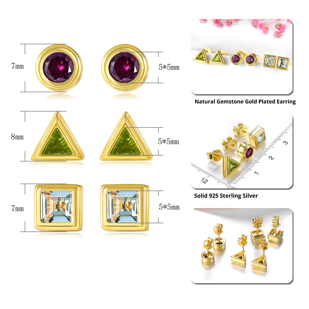 Geometric Designed Natural Gemstone Stud Earrings - Your Choice of Gemstone - Premium Jewelry from Dazzling Delights - Just $56.21! Shop now at Dazzling Delights