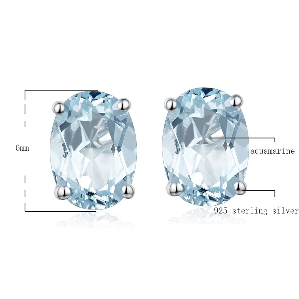 6x4mm Oval Cut Natural Aquamarine Stud Earrings - Premium Jewelry from Dazzling Delights - Just $74.95! Shop now at Dazzling Delights