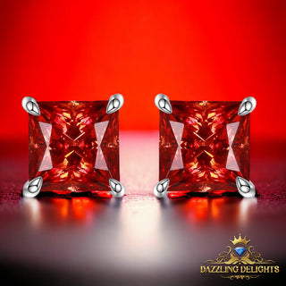 Princess Cut Red Moissanite Stud Earrings - Premium Jewelry from Dazzling Delights - Just $149.95! Shop now at Dazzling Delights