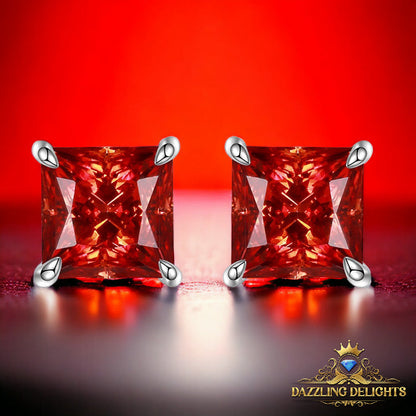 Princess Cut Red Moissanite Stud Earrings - Premium Jewelry from Dazzling Delights - Just $112.46! Shop now at Dazzling Delights