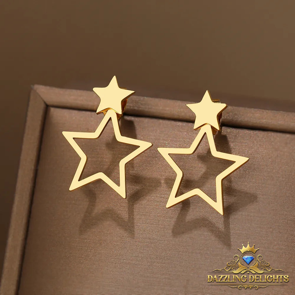 Titanium Double Star Stud Earrings - Premium Jewelry from Dazzling Delights - Just $20.96! Shop now at Dazzling Delights