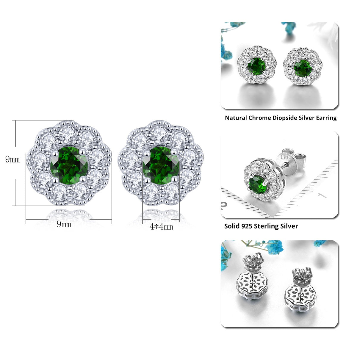 4mm Round Cut Natural Chrome Diopside Halo Stud Earrings - Premium Jewelry from Dazzling Delights - Just $56.21! Shop now at Dazzling Delights