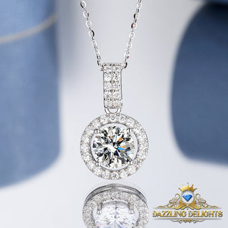 Moissanite Halo Pendant Necklace - Premium Jewelry from Dazzling Delights - Just $154.95! Shop now at Dazzling Delights