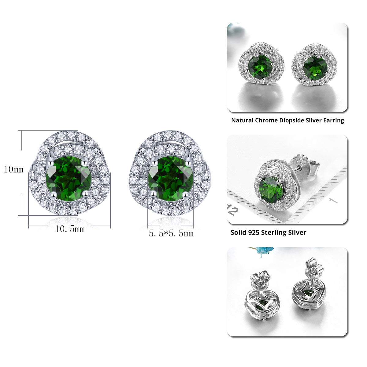 5x5mm Round Cut Natural Gemstone Spiral Halo Stud Earrings - Your Choice of Gemstone - Premium Jewelry from Dazzling Delights - Just $74.95! Shop now at Dazzling Delights