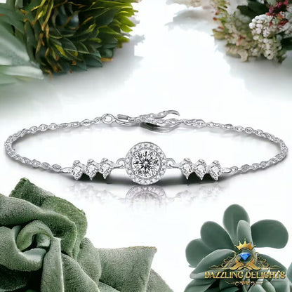 6.5mm Round Brilliant Cut Moissanite Halo Bracelet - Premium Jewelry from Dazzling Delights - Just $112.46! Shop now at Dazzling Delights