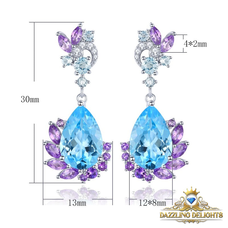 Pear Cut Blue Topaz and Amethyst Drop Earrings - Premium Jewelry from Dazzling Delights - Just $119.21! Shop now at Dazzling Delights