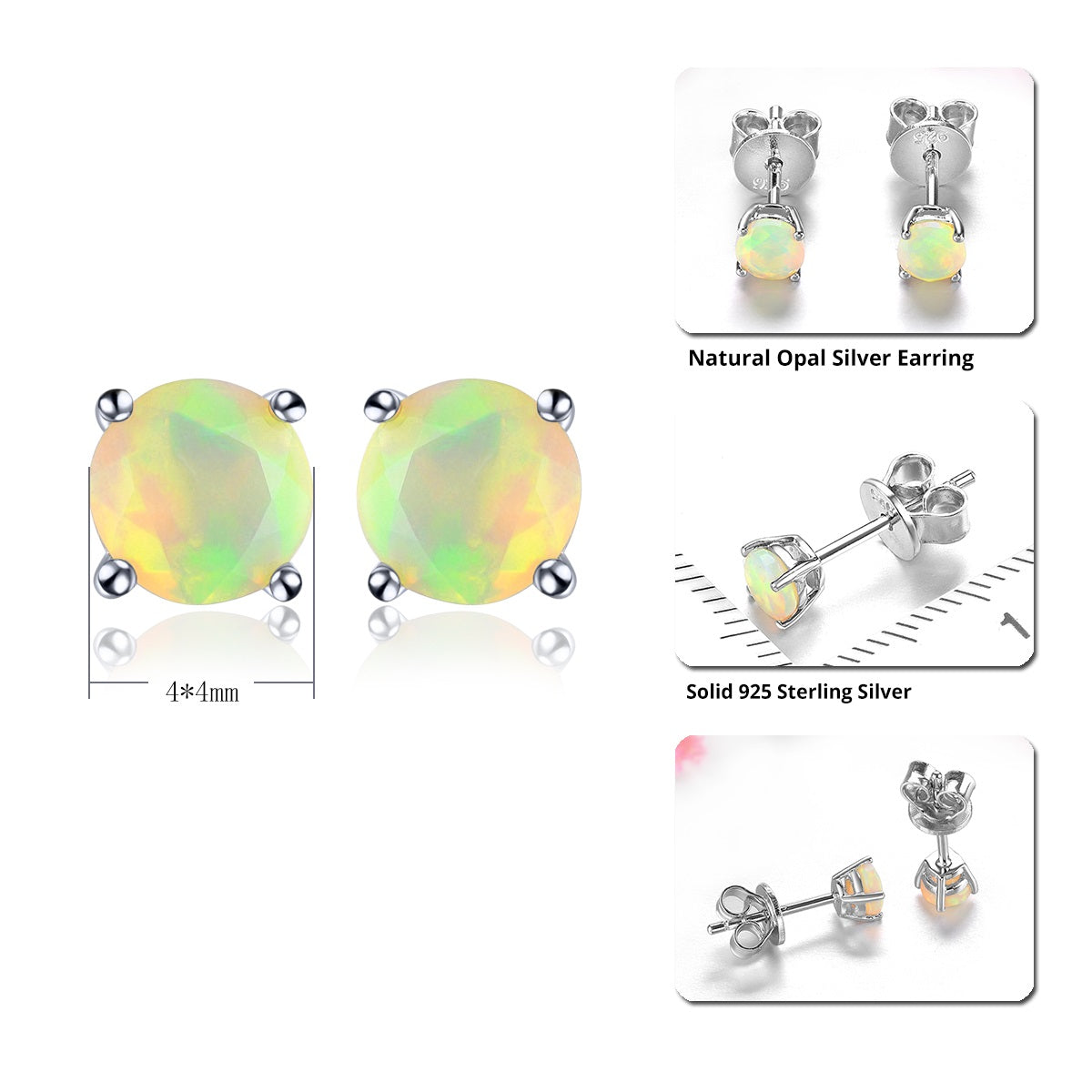 4mm Round Cut Natural Opal Stud Earrings - Premium Jewelry from Dazzling Delights - Just $50.96! Shop now at Dazzling Delights