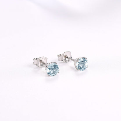 6mm Round Cut Natural Aquamarine Stud Earrings - Premium Jewelry from Dazzling Delights - Just $74.21! Shop now at Dazzling Delights