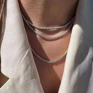 Round Brilliant Cut Moissanite Tennis Necklaces - Premium Jewelry from Dazzling Delights - Just $225! Shop now at Dazzling Delights