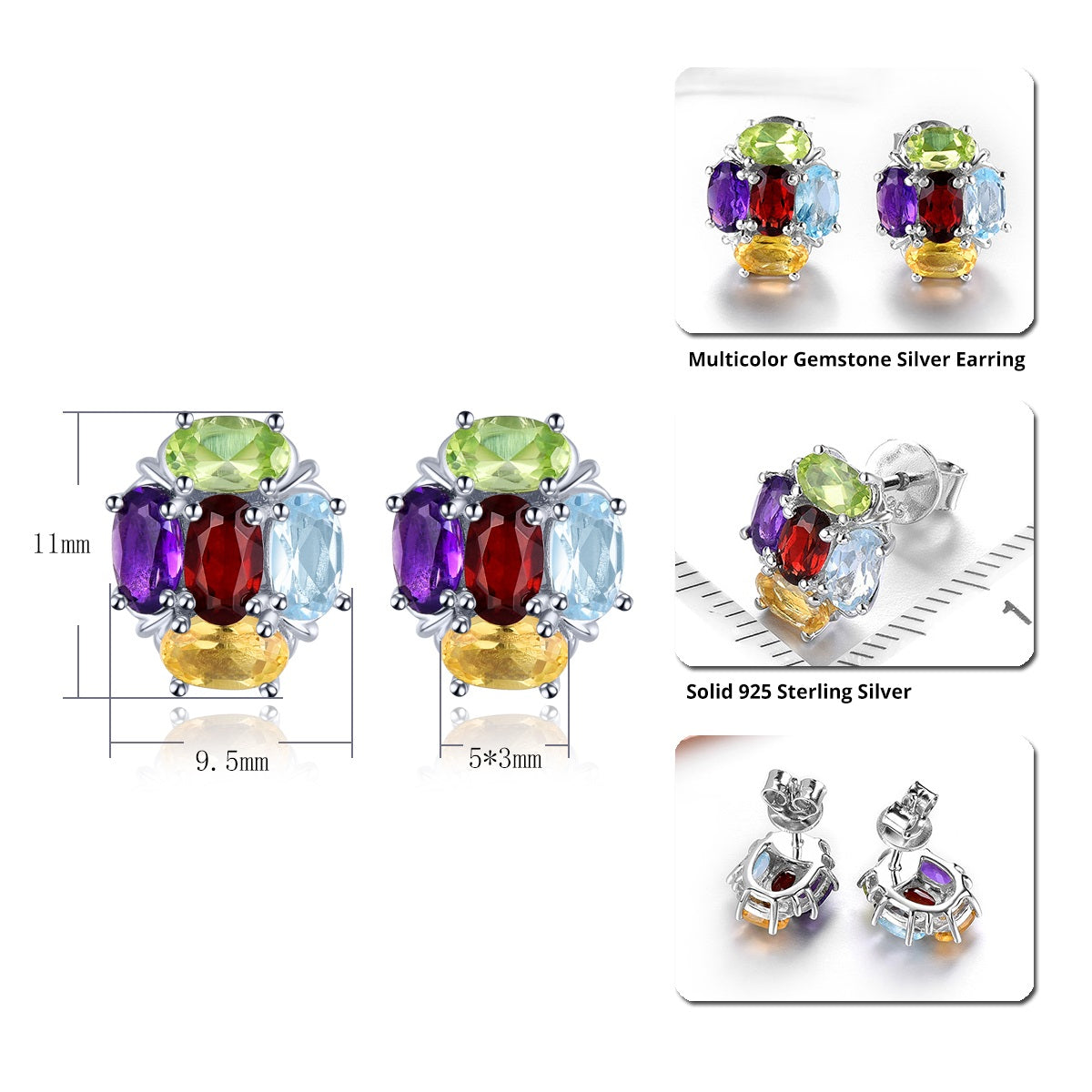 5x3mm Oval Cut Five Gemstone Stud Earrings - Premium Jewelry from Dazzling Delights - Just $79.95! Shop now at Dazzling Delights