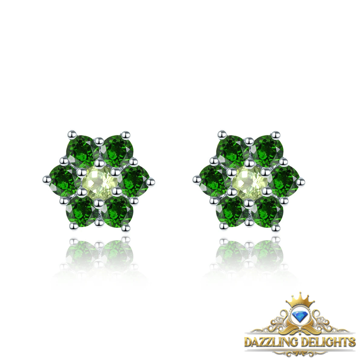 Elegant Floral Peridot and Diopside Cluster Earrings in Sterling Silver - Premium Jewelry from Dazzling Delights - Just $64.46! Shop now at Dazzling Delights