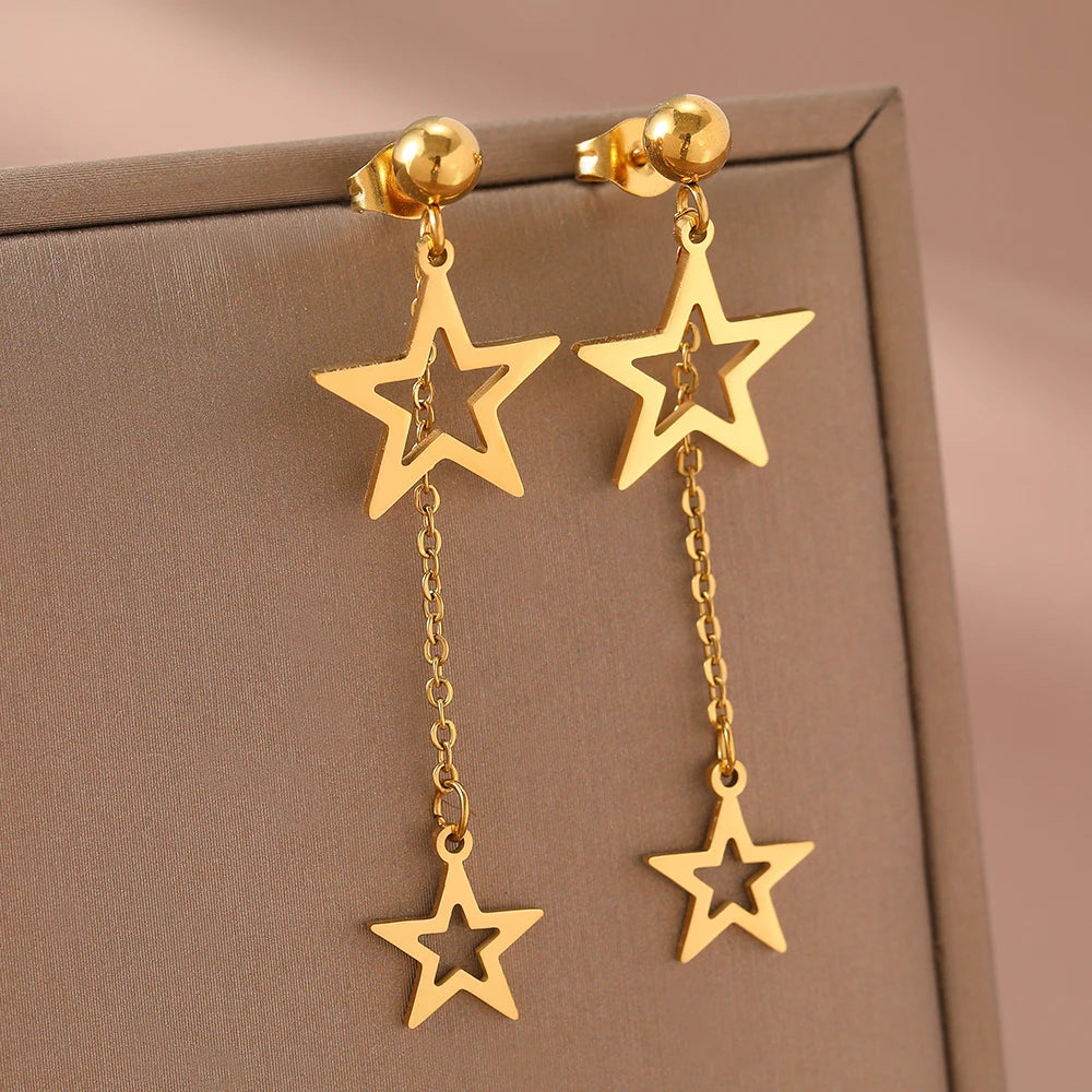 Titanium Double Star Tassle Earrings - Premium Jewelry from Dazzling Delights - Just $21.71! Shop now at Dazzling Delights