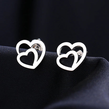 Titanium Double Heart Stud Earrings - Premium Jewelry from Dazzling Delights - Just $17.21! Shop now at Dazzling Delights