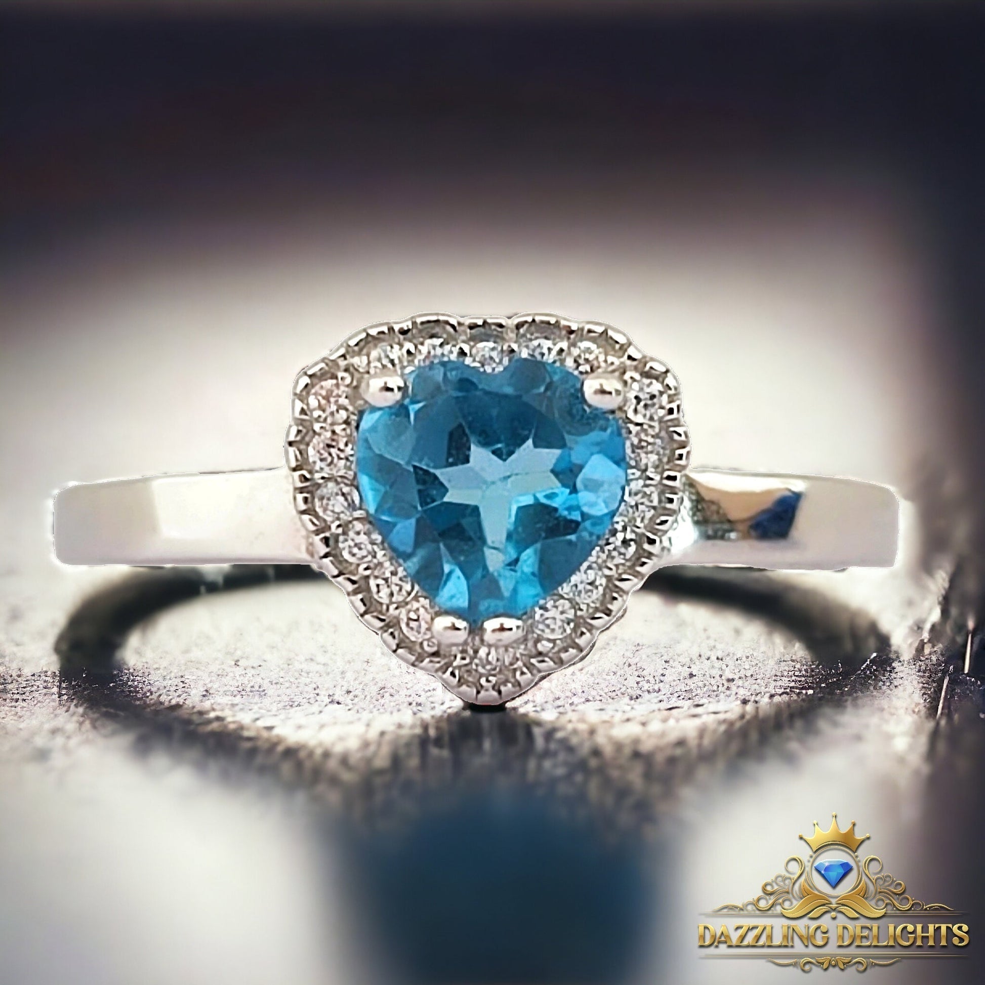 Heart Cut Swiss Blue Topaz and White Topaz Halo Ring - Premium Jewelry from Dazzling Delights - Just $76.95! Shop now at Dazzling Delights