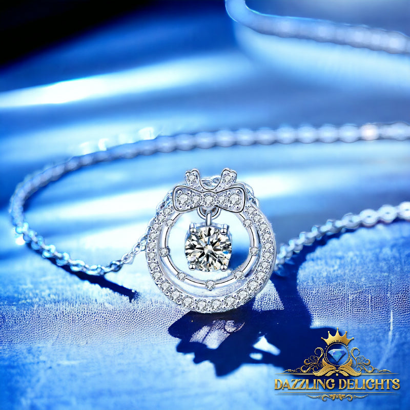 Ornate Moissanite Double Circle Bowknot Pendant Necklace - Premium Jewelry from Dazzling Delights - Just $80.96! Shop now at Dazzling Delights