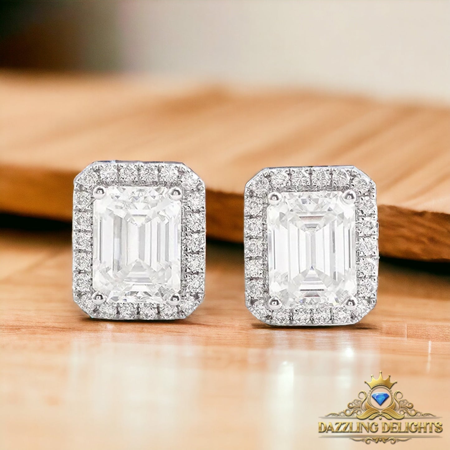 Emerald Cut Moissanite Stud Halo Earrings - Premium Jewelry from Dazzling Delights - Just $89.96! Shop now at Dazzling Delights