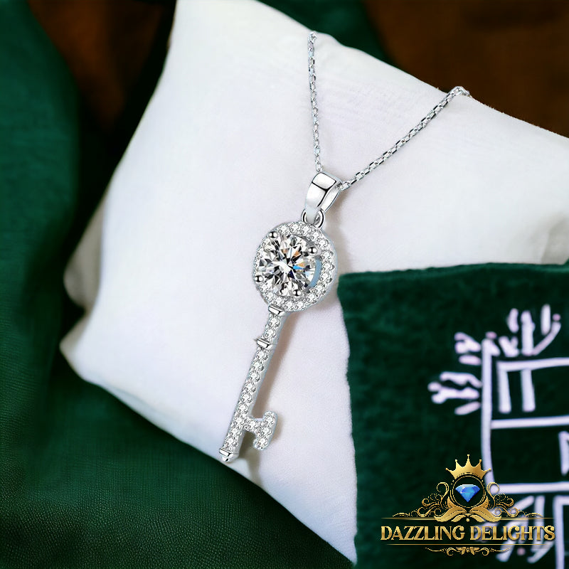 Moissanite Key Pendant Necklace - Premium Jewelry from Dazzling Delights - Just $80.95! Shop now at Dazzling Delights